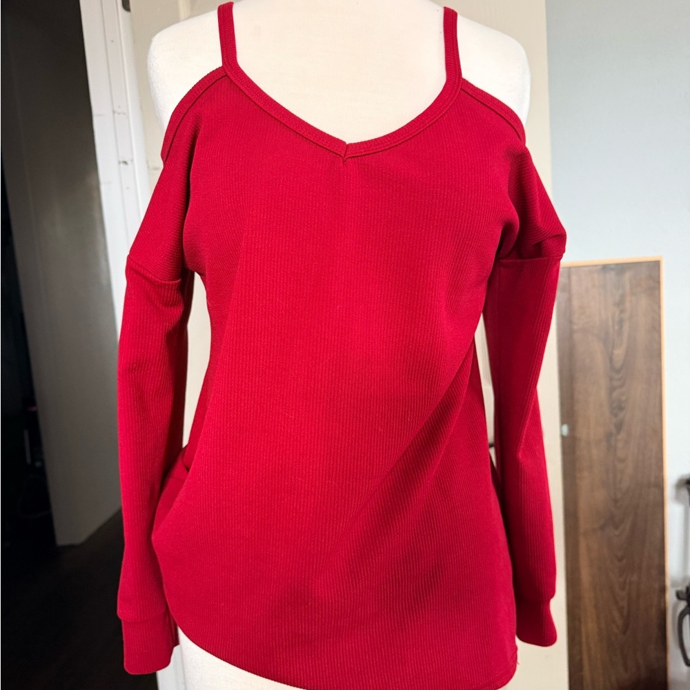 Women's Red Cold Shoulder Sweater